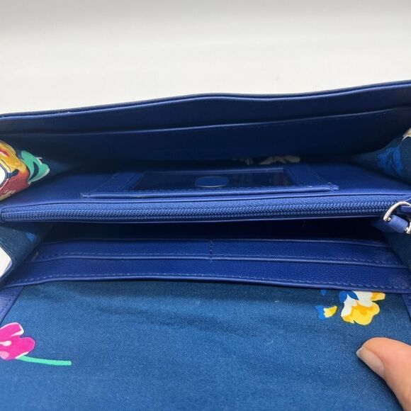 Vera Bradley RFID Audrey Faux Leather and Fabric Wallet Blue White Gray Plaid - Picture 11 of 12